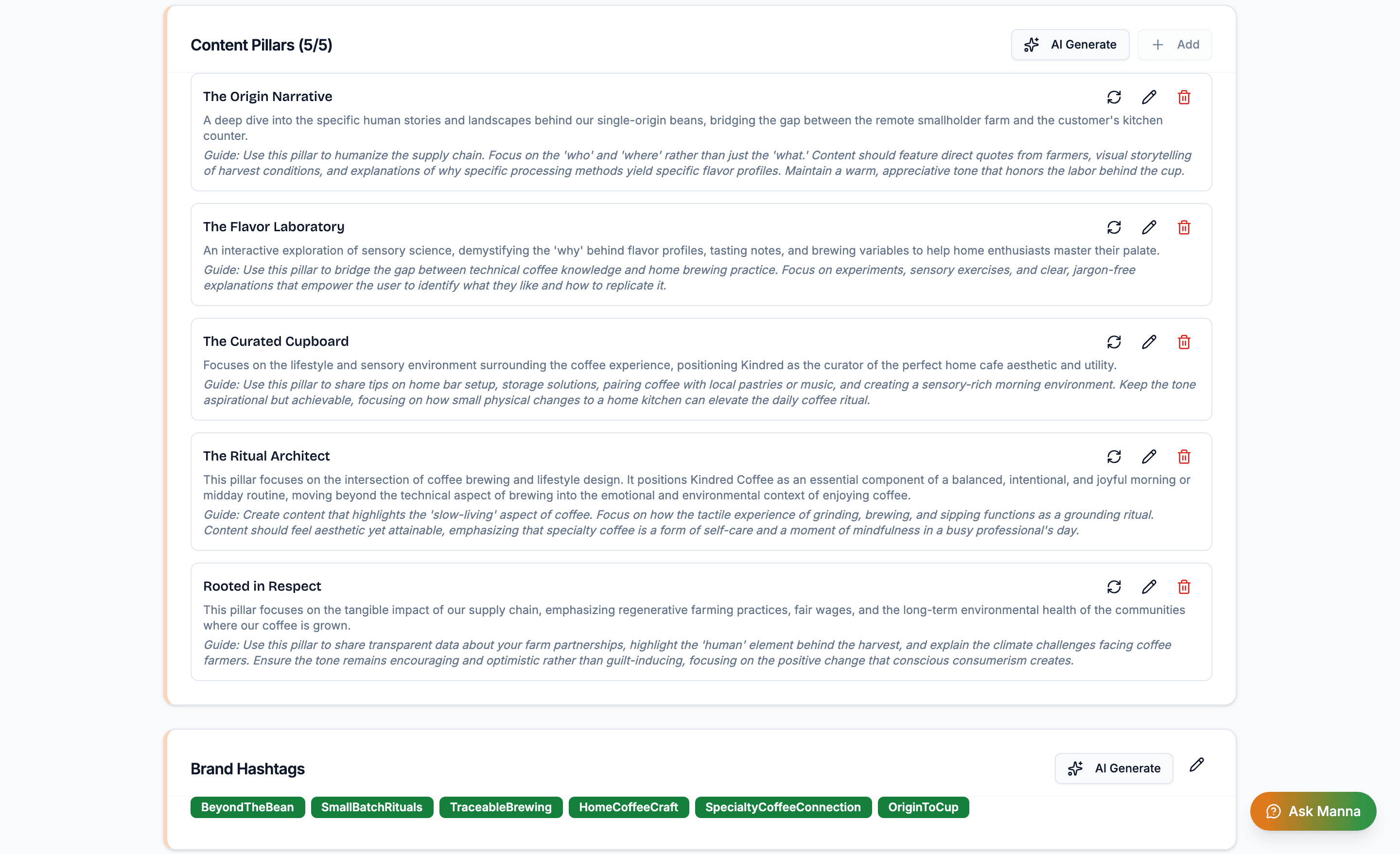 Content pillars in brand settings